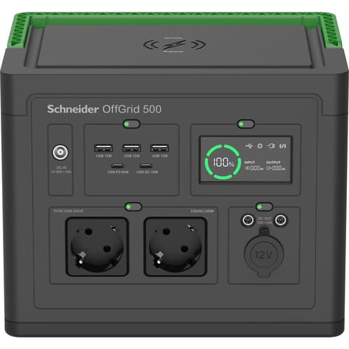 Apc Se Offgrid Bärbar Strömstation 500 - Li-ion-ackumulator, Lcd-display, 2 Uttag, 3 Usb-a, 2 Usb-c, 3 X 12v, Trådlös Laddning
