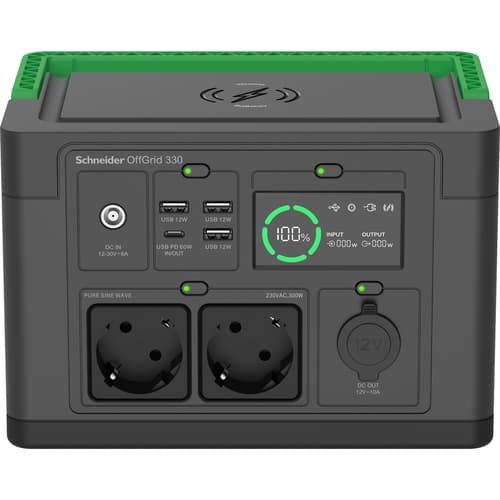 Apc Se Offgrid Bærbar Strømstation 330 - Li-ion Batteri, Lcd, 2x Stikdåser, 3x Usb-a, 1x Usb-c, 1x 12v, Trådløs Oplader