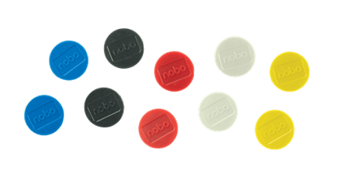 Nobo magnetiske whiteboard-magneter, pakke med 10 stk. 32 mm farvede magneter Assorteret
