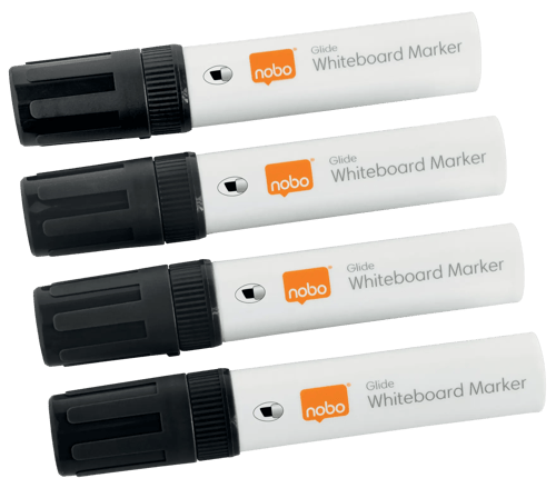 Nobo Pennor Glide Flydende Blæk Stor Mejselspids 10mm Sort 4stk - Whiteboard