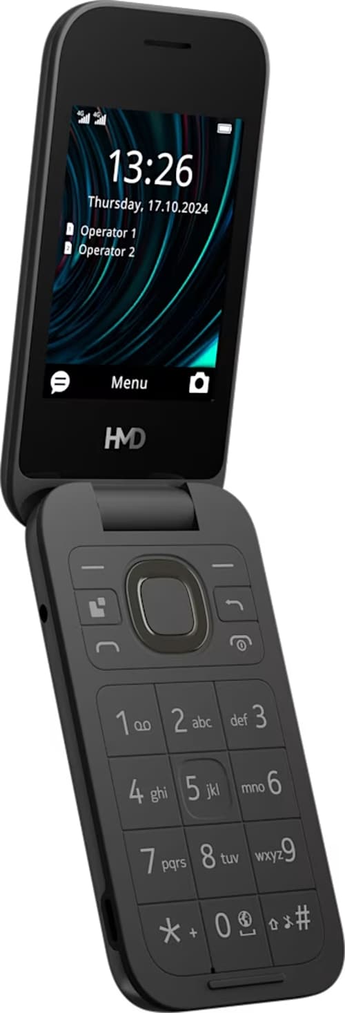 HMD 2660 Flip - 4G funktionstelefon - dual-SIM - RAM 64 MB / Intern hukommelse 128 MB - microSD slot - rear camera 0,3 MP - sort