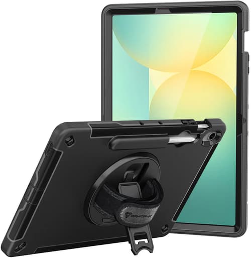 Armor-x Rainproof Military Grade Rugged Case With Hand Strap And Kick-stand Samsung Galaxy Tab S10 Fe+ Svart