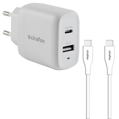 Cirafon Usb-c Laturi Ja Kaapelisetti Valkoinen