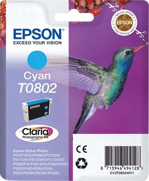 Epson Blæk Cyan T0802 - R265/360/rx560