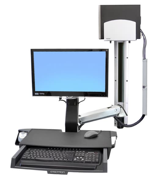 Ergotron Styleview Sit-stand Combo System With Worksurface And Medium Silver Cpu Holder billede