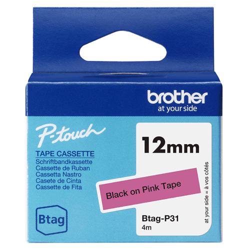 Brother Tape Btag-p31 12mm Sort/lyserød billede