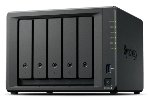 Synology Diskstation Ds1525+ Nas & Lagringsserver Ryzen Embedded V1500b 8 Gb Ddr4 0 Tb Sort