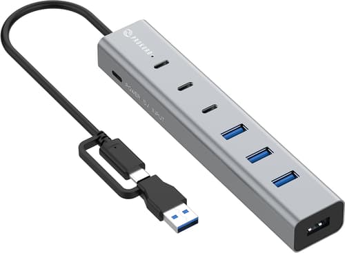 Prokord 7-portars Usb 3.0 Hub Med Usb-c Strömförsörjning Usb-a 3.2 Gen 1 (3.1 Gen 1), Usb-c Usb 3.2 Gen 2 (3.1 Gen 2) Type-a, Usb 3.2 Gen 2 (3.1 Gen 2) Type-c