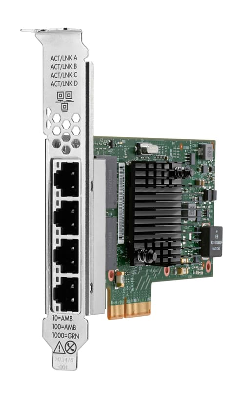 HPE I350-T4 - Netværksadapter - PCIe 2.0 x4 - Gigabit Ethernet x 4 - for ProLiant DL20 Gen10, DL325 Gen10, DL360 Gen10, DL380 Gen10, ML30 Gen10, XL220n Gen10