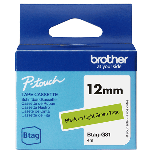 Brother Tape Btag-g31 12mm Musta/vaaleanvihreä