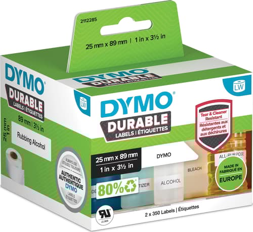 Dymo Labels Lw Durable Shelving 25x89mm 350pcs White 2-roll billede