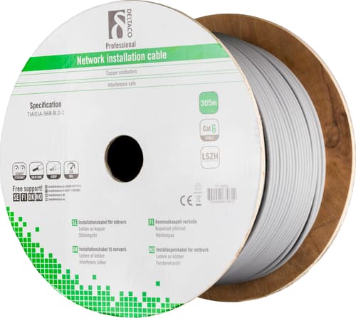 Deltaco Bulkkabel 305 M Grå Ingen Cat 6 305m. Grå billede
