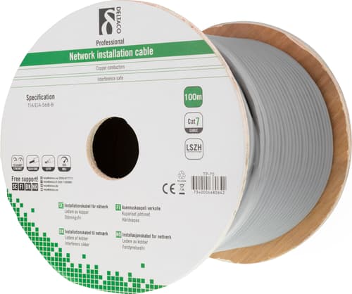 Deltaco Bulkkabel 100 M Grå Ingen Cat 7 100m. Grå billede