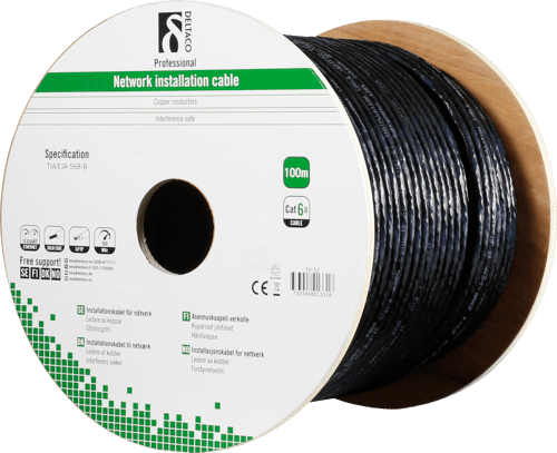 Deltaco Bulkkabel 100 M Sort Ingen Cat 6a 100m. Sort billede