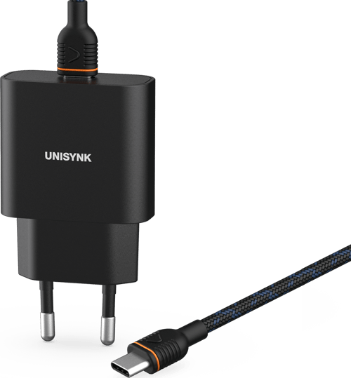 Unisynk 20w Pd Slim Wall Charger + Usb-c Cable 2m Sort