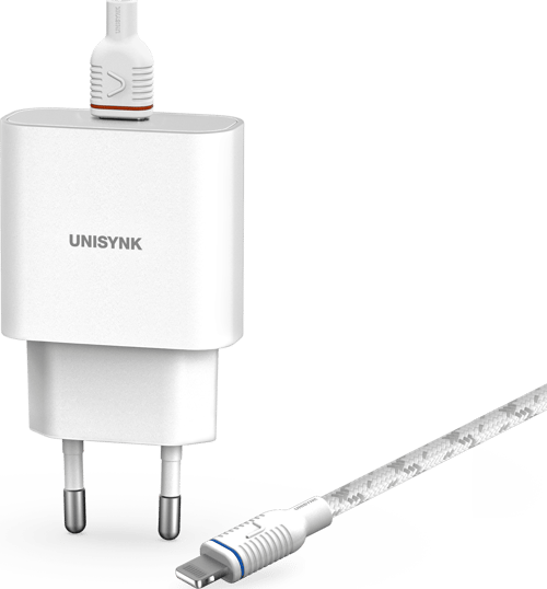 Unisynk 20w Pd Slim Wall Charger + Lightning Cable 2m Vit