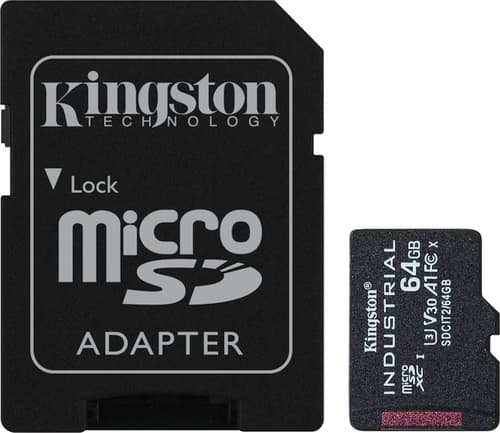 Kingston Technology 64gb Microsdxc Industrial C10 A1 Pslc Kort + Sd-adapter 64gb Microsdxc Uhs-i billede