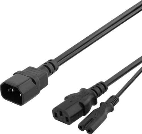 Deltaco Y-splitter Strømkabel C14 Til C13+c7, 0,5m, Sort 0.5m. C14 C13 Sort billede