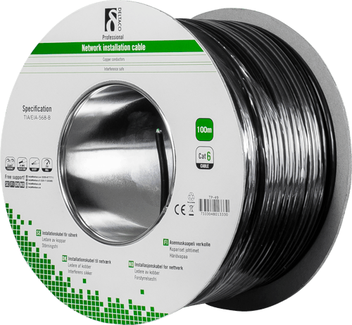 Deltaco Installation Cable Outdoor Ingen Cat 6 100m. Sort billede