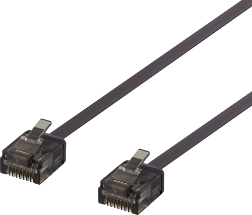 Deltaco U/utp Cat6a Patchkabel, Flat, 1mm Tjock, 0,3m, Svart Rj-45 Cat 6a 0.3m Svart