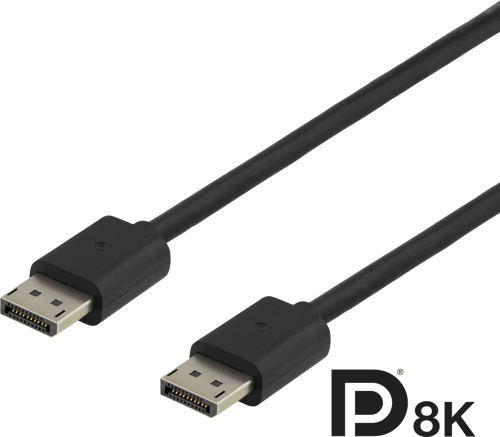 Deltaco Displayport Kabel, 1m, 8k, Dp 1.4, Dsc 1.2, Sort 1m. Displayport Displayport Sort billede