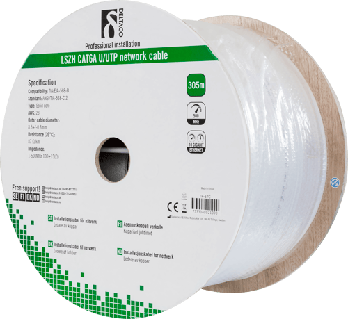 Deltaco Bulkkabel Nej Cat 6a 305m Vit