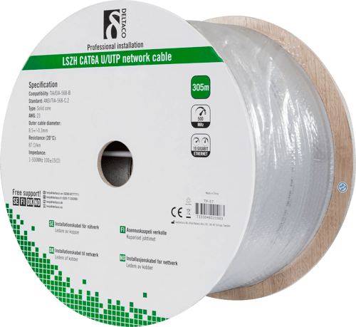 Deltaco Bulkkabel 305 M Grå Ingen Cat 6a 305m. Grå billede