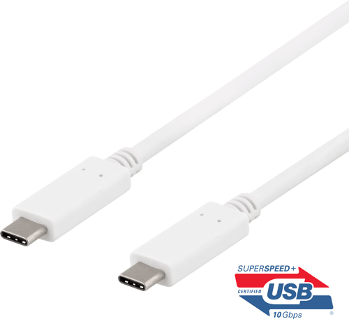 Deltaco Usb-c-kaapeli, 1m, 10gbps, 100w, 5a, Usb 3.2 Gen 2, Valk. 1m Usb-c Usb-c Valkoinen