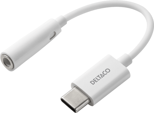 Deltaco Usb-c Till 3,5 Mm Adapter, Stereo, Aktiv, 11 Cm, Vit