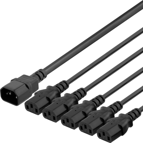 Deltaco Strøm-splitter 1 C14 To 5 C13 10a 1m 1m. C14 C13 Sort billede