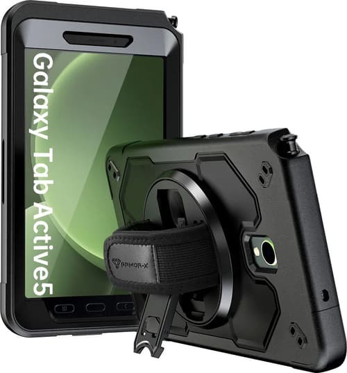 Armor-x Rainproof Military Grade Rugged Case With Hand Strap And Kick-stand Samsung Galaxy Tab Active 5 Svart