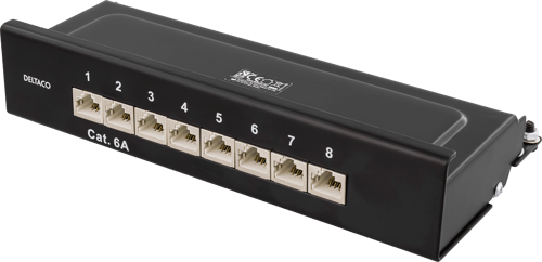 Deltaco Patch Panel 8-port Cat6a, Sort Sort Cat 6a