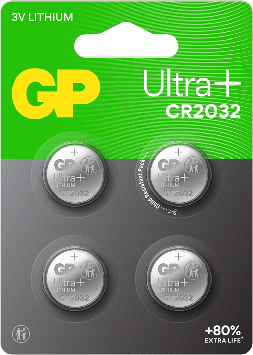 Gp Ultra Plus Litiumknappcellsbatteri Cr2032, 4-pack