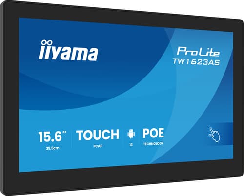 Iiyama Prolite Tw1623as-b3p 15.6 tommer Ips Fhd, Berøringsskærm, Android, Sort 15.6 tommer 1920 × 1080pixels Ips 16:9 billede