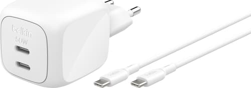 Belkin Dual Usb-c Gan Wall Charger 50w + Usb-c Cable 1m Hvid