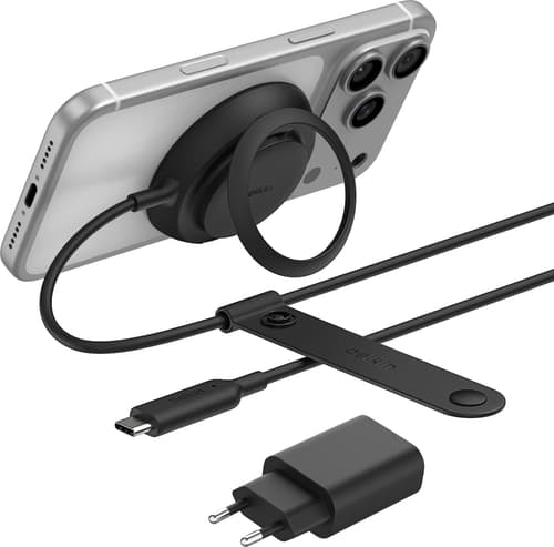 Belkin UltraCharge magnetisk ladeplade 25W Qi2 med stativ (sort)