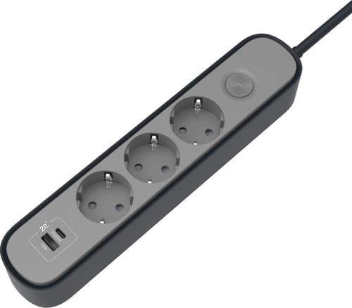 Prokord D-GS-03KUPD20-G-3.0 stikdåse 3 m 3 AC stikkontakt(er) Indendørs Sort, Grå