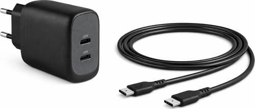 Cirafon Usb-c Laturi 45w Pd, 2 Porttia + Usb-c Kaapeli 1,8 M 1.8m Musta