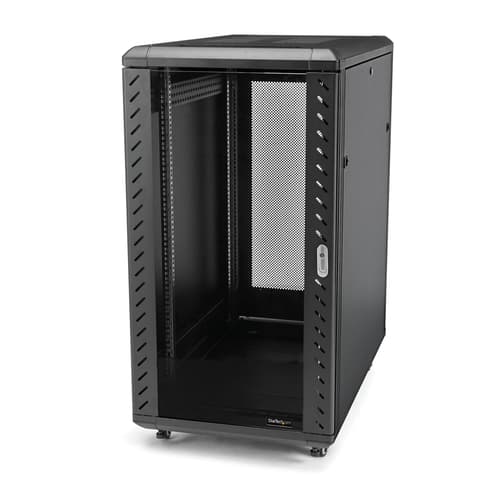 StarTech.com 18U 19" Server Rack Cabinet - 4 Post Adjustable Depth (6-32") Locking Knock Down Enclosure - Mobile w/Glass Door & Casters Rack Sort