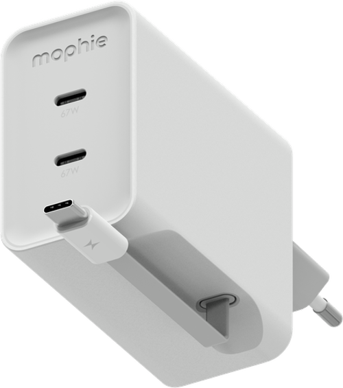 Mophie Power Adapter Gan Usb-c Dual 67w Retractable Cable Hvid