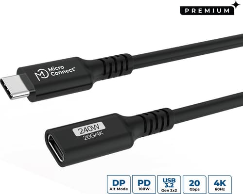 Microconnect Usb3.2cc1ex Usb-kabel Usb 3.2 Gen 2x2 1 M Usb C 240 W Sort 1m Usb-c Usb-c Sort billede