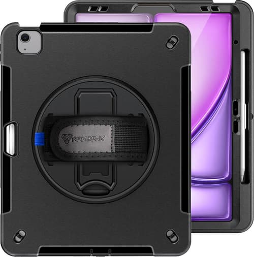Armor-x Rainproof Military Grade Rugged Case With Hand Strap & Kick-stand Ipad Air 13" (m2), Ipad Air 13" (m3), Ipad Air 13" (m4) Svart