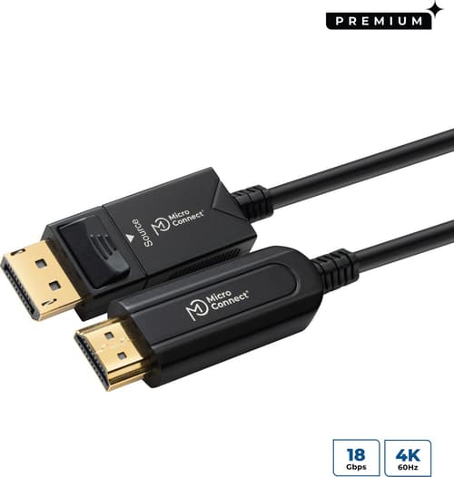 Microconnect Premium Optic Displayport 1.4 - Hdmi 2.0 Cable 15m. Displayport Hdmi Sort billede