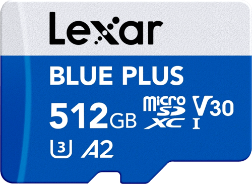 Lexar microSDHC Blue Plus UHS-I with SD adapter, up to 170MB/s read C10/A2/U3 (V30) 512GB