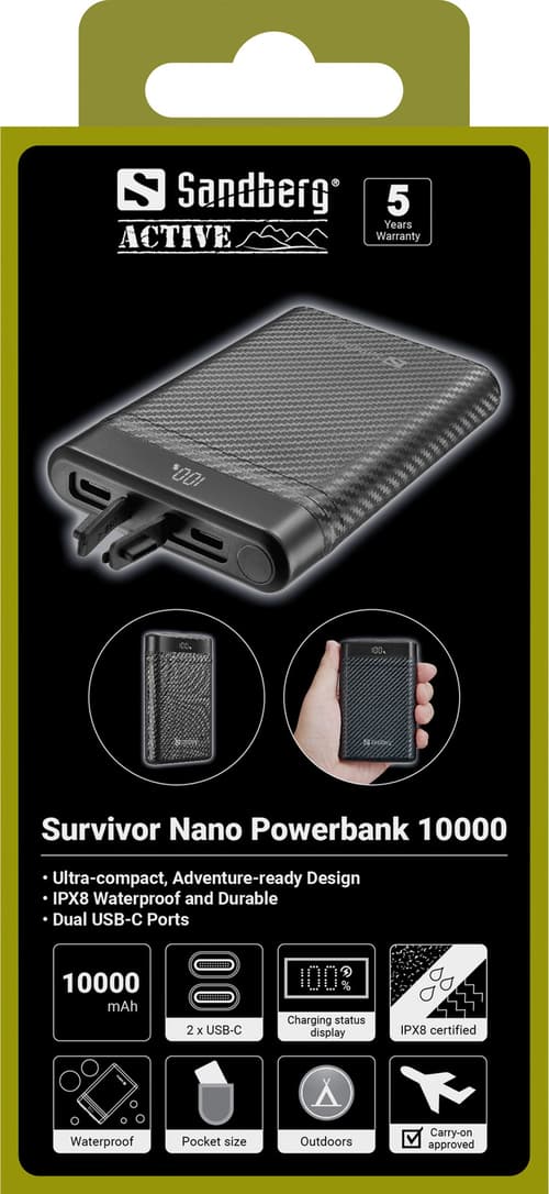 Sandberg Survivor Nano Powerbank 10000 Mah 10000, 38mah Sort