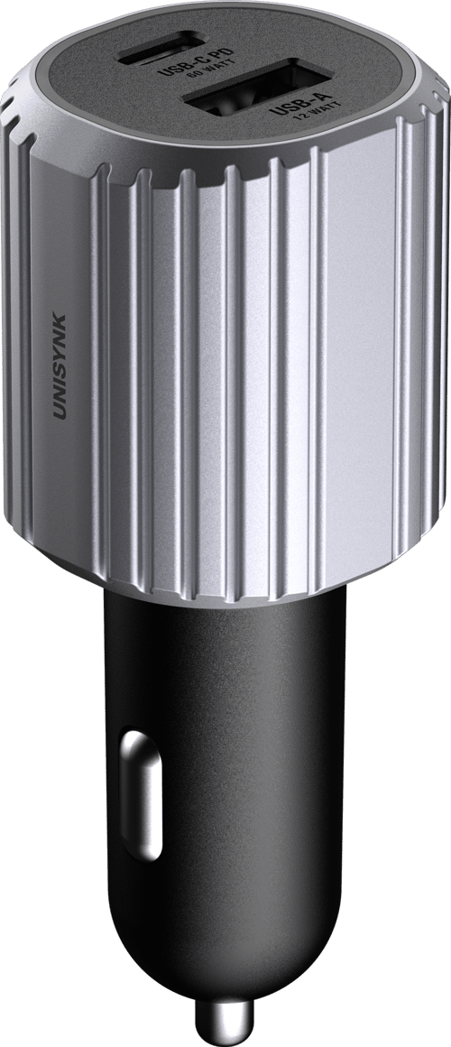 Unisynk Kaksiporttinen Usb-c/a-autolaturi 72w Harmaa