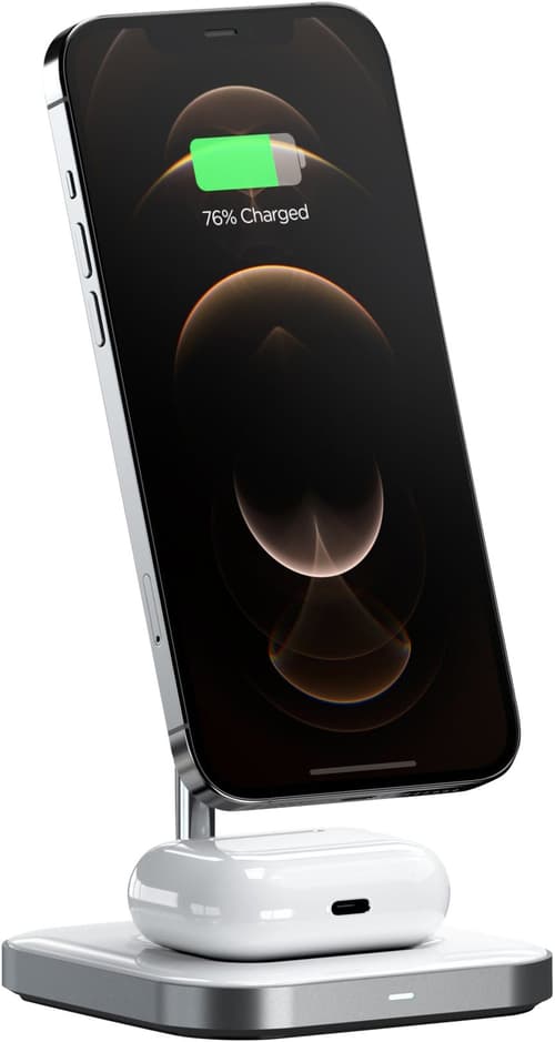 Satechi Magnetic 2-i-1 Wireless Charging Stand Hvid, Sølv