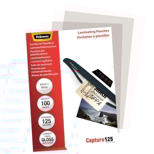 Lamineringslommer Fellowes 65x95 mm 125 mikron glossy - (100 stk.)