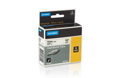 Dymo Tape Rhinopro Kutisteputki 12mm Musta/valkoinen