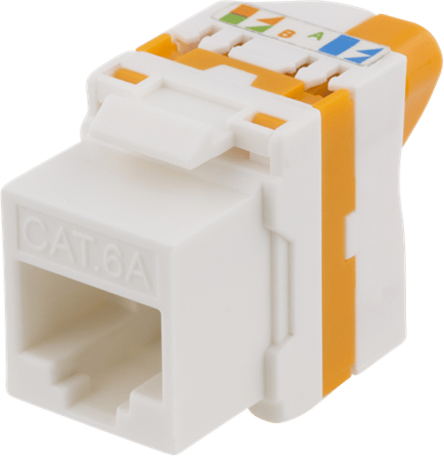 Deltaco Cat6a Keystone Jack, Toolless, Plastic, White/orange - Diverse